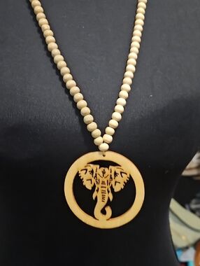 Wooden Elephant Pendant Necklace
